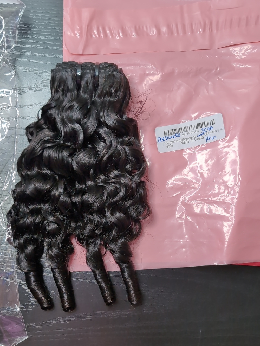 14 Inch 1 Bundle 3C4A Human Hair Burmese Curly With Spiral Ends Natural Black
